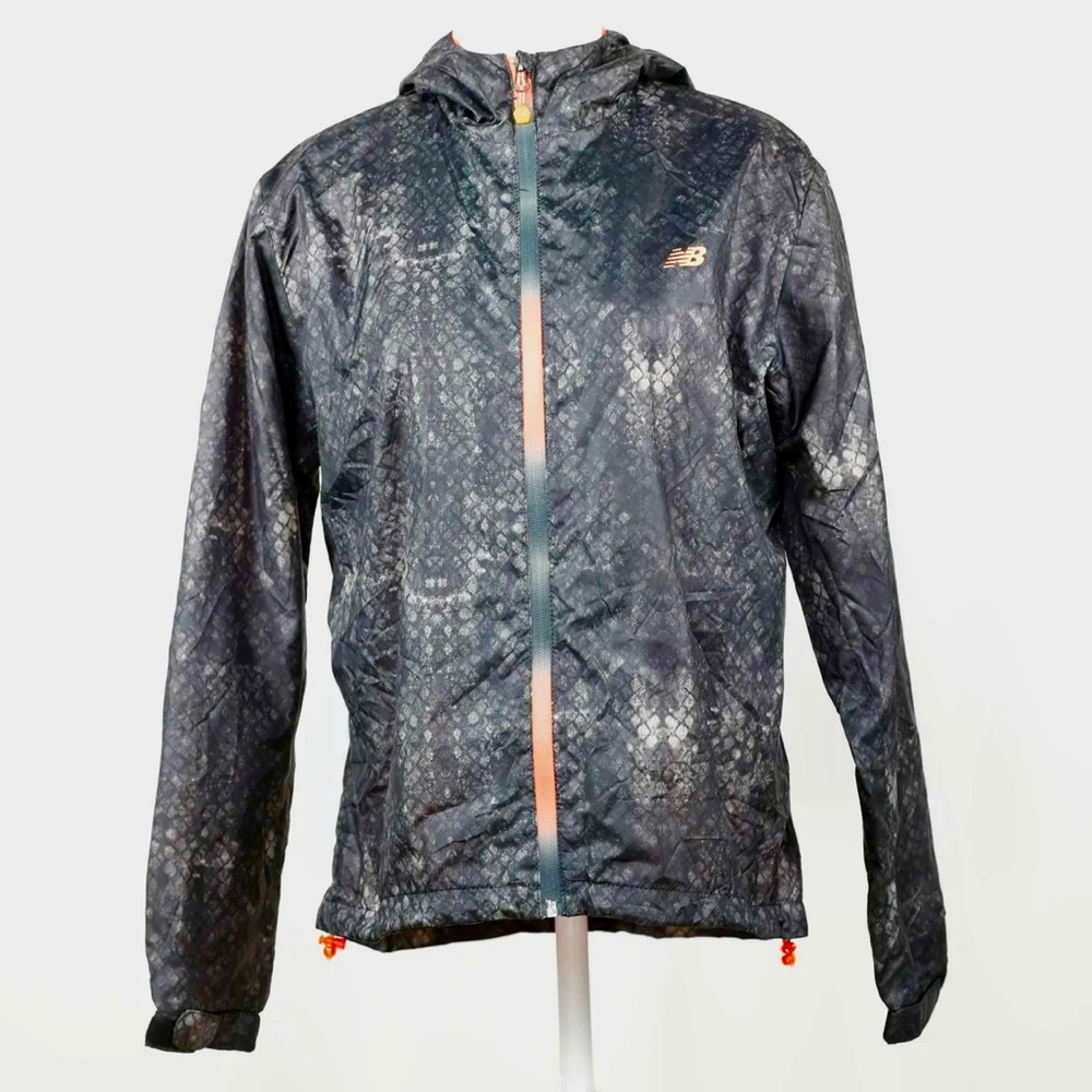 New Balance Windbreaker in Charcoal Snake Print with Coral Hood